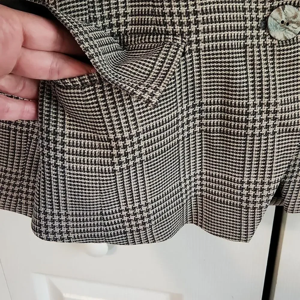 Vintage Jaeger‎ Womens Houndstooth Blazer Size SM Gray & White Single Breasted